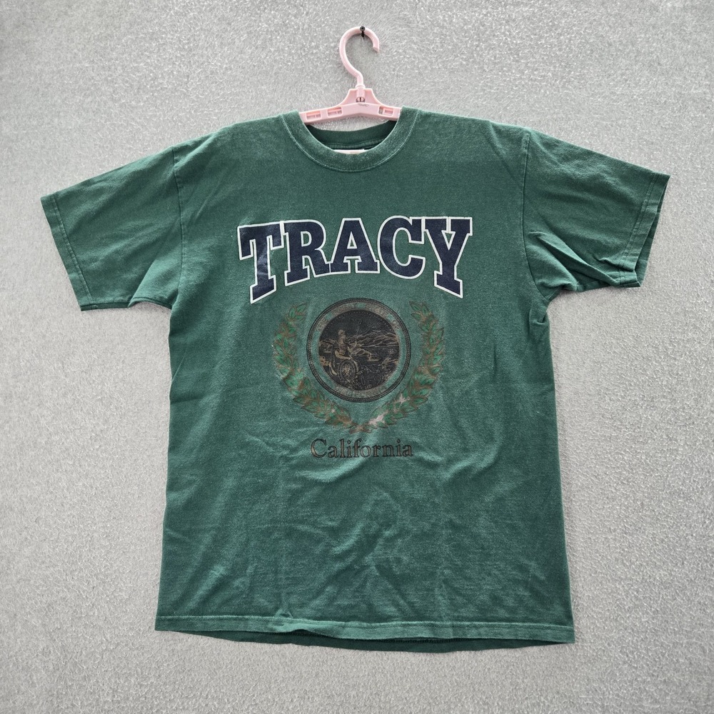 VINTAGE Tracy California Men Shirt L Green ‎ 90s Short Sleeve Tee